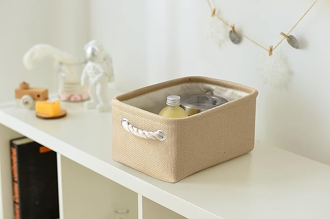 Organization and Storage Basket for Gifts Empty - 12x8x5.2 inch Small 6 Pack Collapsible Storage Box for Organizing, Fabric Storage Cubes for Cloth Books Laundry Canvas(Beige)