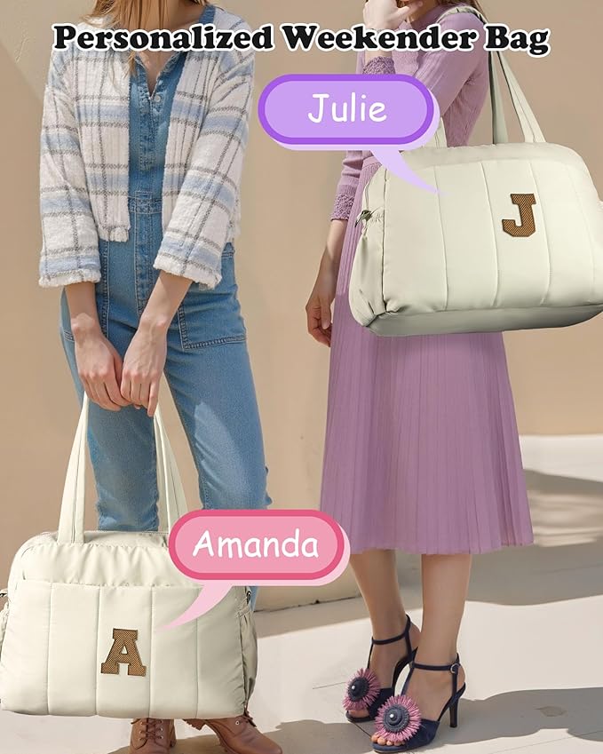 Duffle Bag for Travel Women, Travel Bags，Teenage Girls Gift Ideas-Initial Overnight Bag with Wet Pocket，Lightweight Weekender Bags Personalized Gym Tote with Makeup Pouch