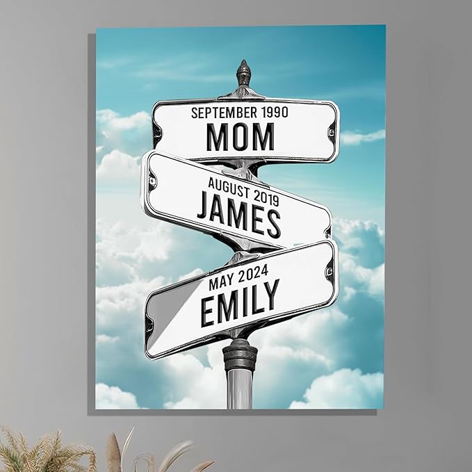 Personalized Gifts for Mom Family Names Street Custom Multi-Name Date of Birth Vintage Street Sign Happy Mothers Day Canvas Wall Art Best Christmas Gifts for Mommy from Daughter Son Children Kids #14
