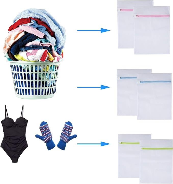 Mesh Laundry Bags 6-Pack Medium 16 x 12 Inch Laundry Wash Bag Colorful Zipper for Delicates, Blouse, Hosiery, Stocking, Underwear, Bra Lingerie, Sweater, Travel Storage Bag