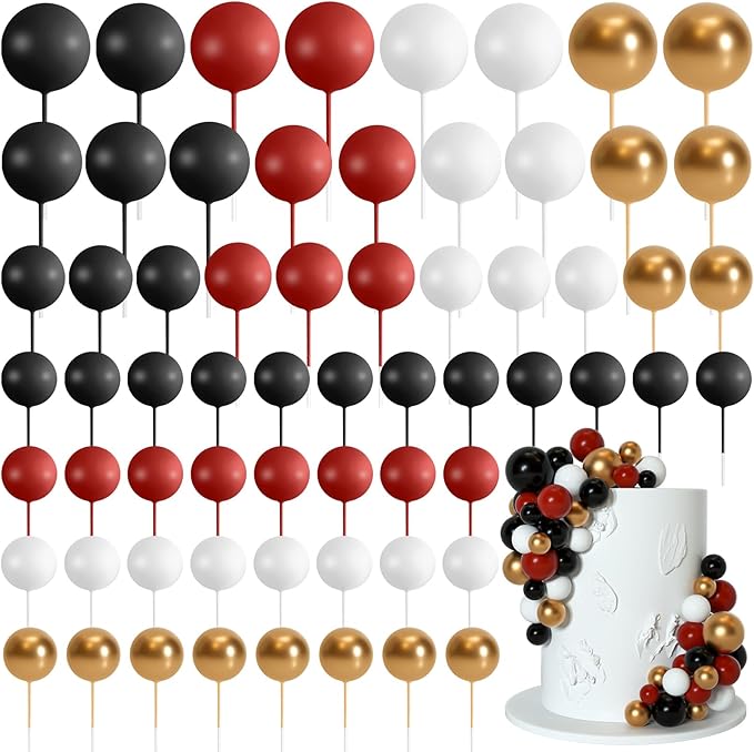 75 Pieces Cake Balls Topper Decorations Foam Cupcake Topper Mini Balloon Cake Topper Picks for Deco Birthday Party Wedding（Black, Red, Gold, White）