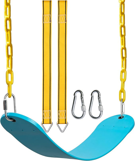 PACEARTH Swing Seat Support 660lb with 68.9 inch Anti-Rust Chains Plastic Coated 23.6 inch Tree Hanging Straps and Locking Buckles Outdoor Playground Tree Swing-Sky-Blue