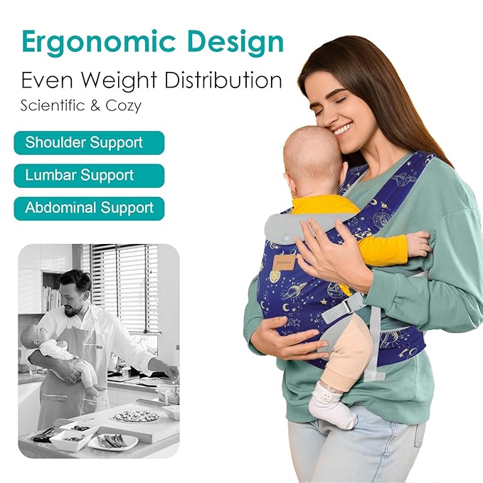 Baby Carrier Newborn to Toddler, Ergonomic Adjustable Toddler Carriers for 7-66 Lbs, Cozy Lightweight Infant Carrier with Neck Support, Baby Holder Carrier with Lumbar Support for Mom Dad