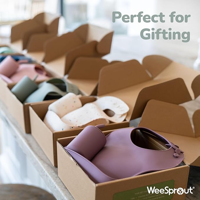 WeeSprout Baby Led Weaning Bundle, Silicone Suction Bowl, Spoons, Bib & Cup, Develops Self Feeding Skills, Dishwasher Safe (Blue)