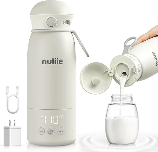 Nuliie Portable Bottle Warmer for Travel, Double Leak‑Proof, Heating Milk & Water Faster, Cordless Milk Warmer with Fast Charging, Anti-Dry & Anti-Burn Protection for All Day Needs, 17oz