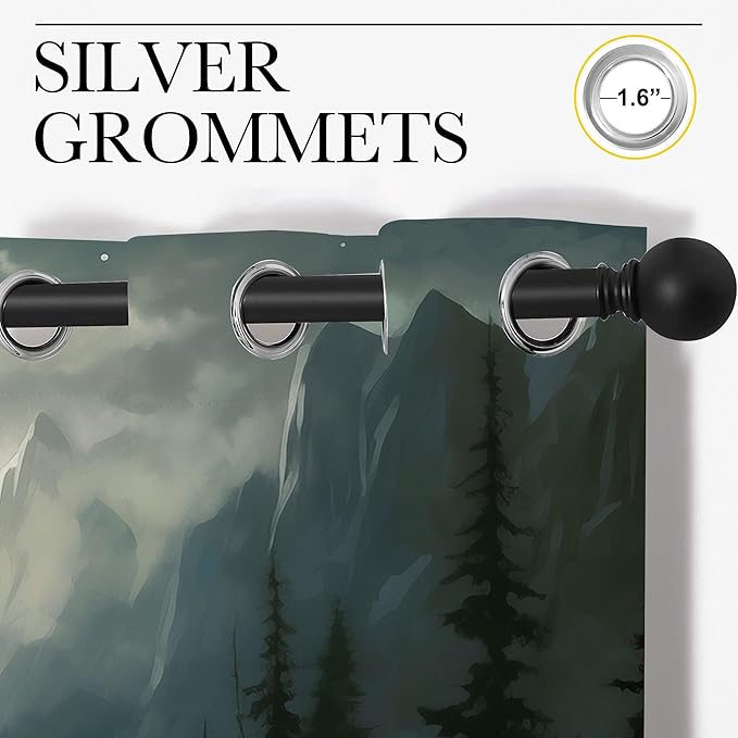 Wolf Blackout Curtains for Boys Girl Bedroom Decor,Moon Mountain Pine Forest Wild Animals Thermal Insulated Grommet Drapes Darkening Window Curtain for Living Room Home 72x63 inch