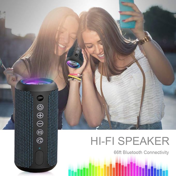 Ortizan Portable Bluetooth Speakers, IPX7 Waterproof Wireless Speaker with 24W Loud Stereo Sound, Outdoor Speaker with Bluetooth 5.3, Deep Bass, RGB Lights, Dual Pairing, 30H Playtime for Home, Party