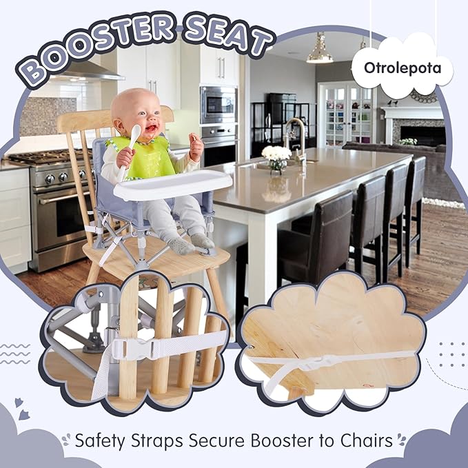 Portable Booster Seat, Toddler Baby Seat with Tray for Dining Table Compact Floor Chair for Camping Lawn Beach Babies Travel 6-36 Months