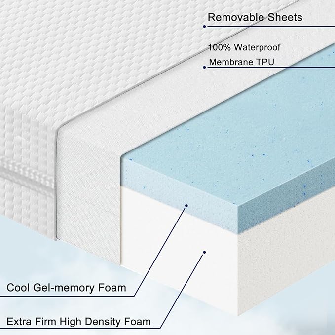 Lisara Baby Bassinet Mattress, 47 x 23.6 Dual Sided Gel Memory Foam Mattress with Waterproof, Removable Ice Silk Cover, Fit for ADOVEL, BabyBond, ANGELBLISS and ELEMARA Baby Bassinet Bedside Crib