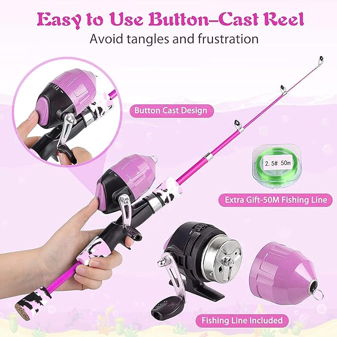 Milerong Kids Fishing Rod, Kids Fishing Pole Portable Telescopic Fishing Rod and Reel Combo Kit for Boys, Girls, Youth - with Spincast Fishing Reel, Fishing Tackles, Fishing Lures, Fishing Lines