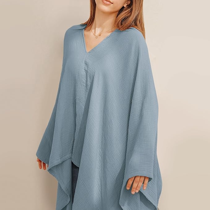 Konssy Muslin Nursing Cover for Breastfeeding, 360° Full Privacy Breathable 100% Cotton Breastfeeding Cover, Multi-use Carseat Canopy(Blue)