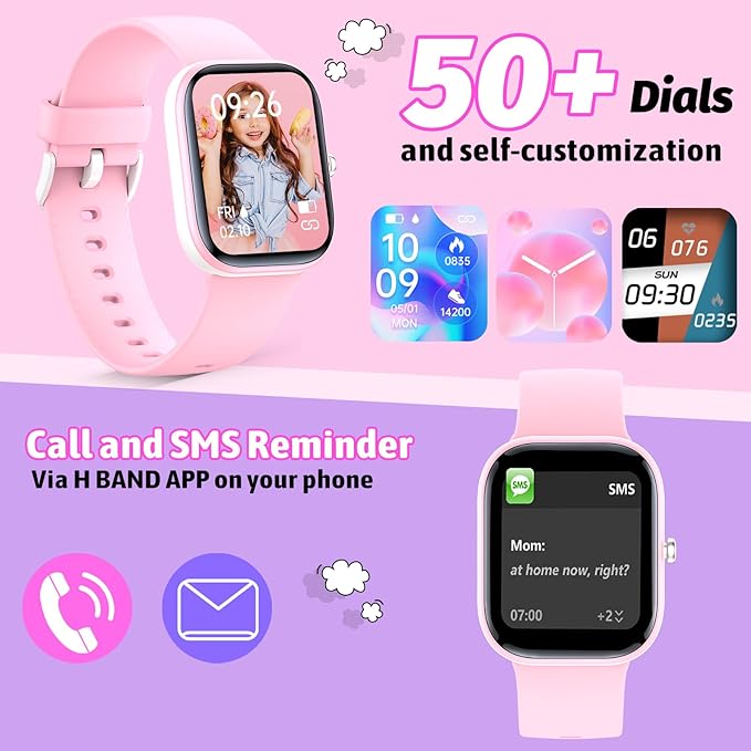 Kids Watch with Fitness Tracker No Phone/APP Needed,19 Sport Mode,1.5" DIY Dial,IP68 Waterproof,Sleep Monitor,Pedometers,Heart Rate,Great Birthday Gift for Boys Girls Teens 6-14 (Pink)