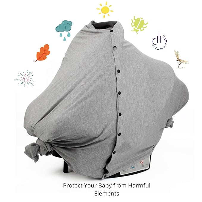 Nursing Cover for Breastfeeding - Multi Use - Nursing Blanket – Poncho Style with Buttons - Stretchy Baby Car Seat Canopy - Nursing Cover Scarf