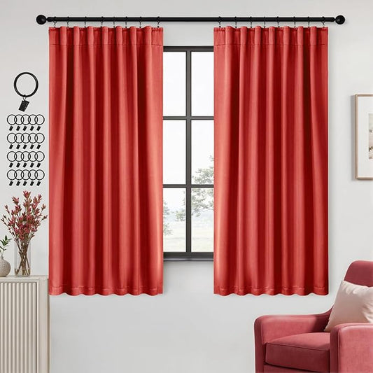 ANRODUO Back Tab Blackout Curtains for Bedroom Living Room, Rod Pocket Pinch Pleated Thermal Insulated Room Darkening Curtains 54 Inches Long 2 Panels, Burnt Orange, 42 x 54 Inch