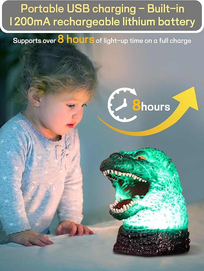 WLHONG Dinosaur Monster Night Light for Kid, Cute Color Changing Silicone Baby Night Light with Touch Sensor, Portable Rechargeable LED Bedside Nursery Lamp for Toddlers Room, Monster Gift Boys Girls