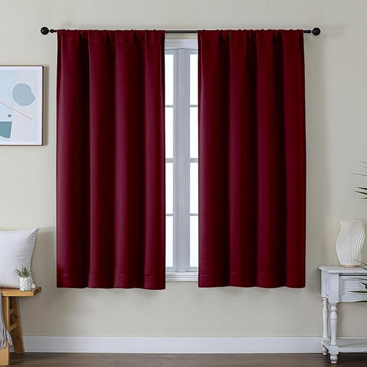 Simplebrand Ava Burgundy Short Blackout Curtains for Bedroom 54 Inches Long 2 Panels Set, Solid Thermal Insulated, Energy Saving Window Treatment Curtains Blackout Drapes, W40 x L54 Inch, Burgundy