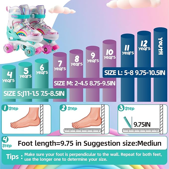 Girls Roller Skates for Kids Beginners 4 Size Adjustable Roller Skates, Light UP 8 Wheels for Girls Roller Skate Fun Illuminating Roller Skate for Kids Boys patines para niñas