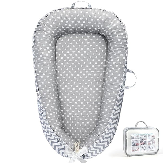 KISS GOLD Baby Lounger - Breathable Soft Cotton Cover Baby Lounger Nest, Babies Essentials Gifts, Portable Lounger for Baby Tummy Time Floor Playing Seated Support for Home and Travel