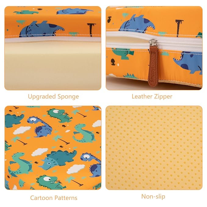 Toddler Booster Seat for Dining Table Kitchen Chair, Stronger Support Double Safe Straps Portable Booster Seat Dining Toddler, High Cushion for Travel Home with Non-Slip Bottom (Orange)