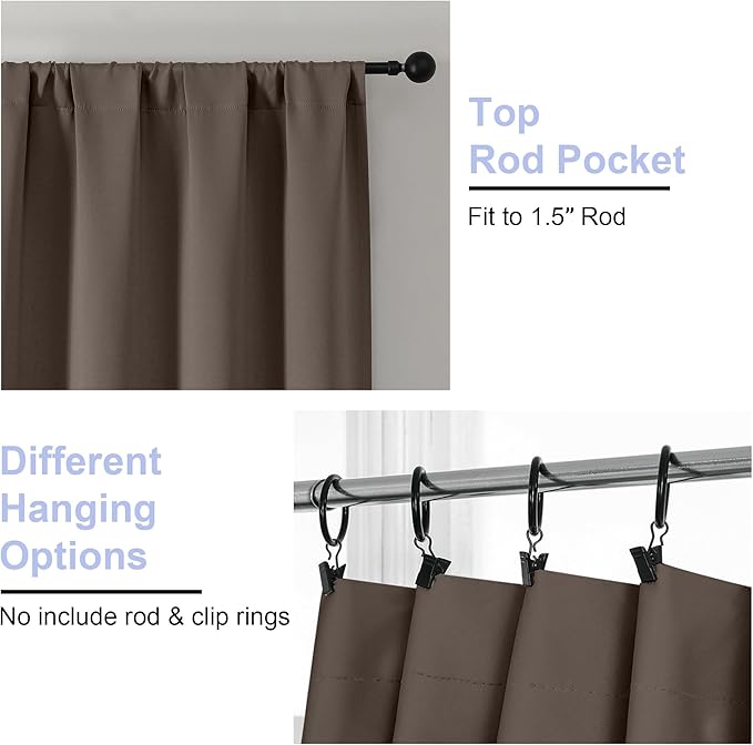 Simplebrand Ava Brown Blackout Curtains for Bedroom 90 Inches Long 2 Panels Set, Solid Privacy Energy Saving Living Room Window Treatment Curtains Blackout Drapes, W40 x L90 Inch, Brown