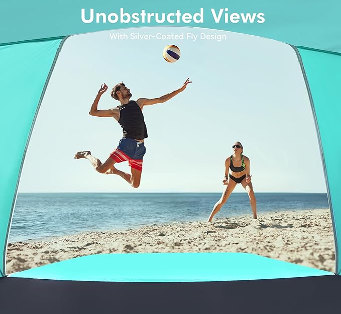 Beach Tent, Portable Sun Shelter for 2/3/4/6-8 Person with UPF 50+ UV Protection, Easy Setup Waterproof Beach Shade Canopy Cabana for Family Outdoor and Picnics, Fishing with Carrying Bag