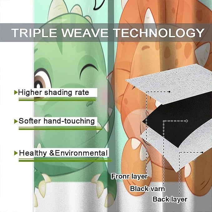 Kids Dinosaur Curtains for Boys Girls Bedroom Decor Cartoon Dino Colorful Cute Funny Animal Printed Blackout Rod Pocket Window Drapes for Baby Nursery Playroom Living Room W36xL63in 2 Panels