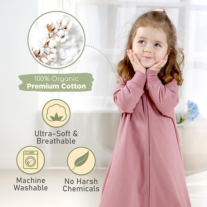 Mama Cheetah Baby Sleep Sack with Sleeves, 0.5 TOG Organic Cotton Wearable Blanket and Two-Way Zipper, Swaddle Transition Long Sleeve Sleeping Bag for Newborn Infant Toddler, 0-6 Months