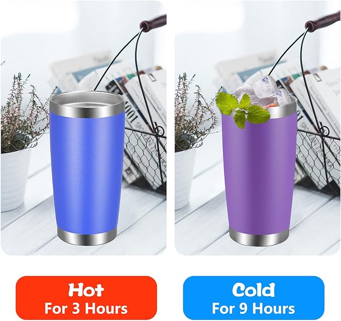 VEGOND 20oz Tumbler with Lid and Straw Stainless Steel Tumbler Cup Bulk Vacuum Insulated Double Wall Travel Coffee Mug Powder Coated Coffee Cup(Purple 6 Pack)