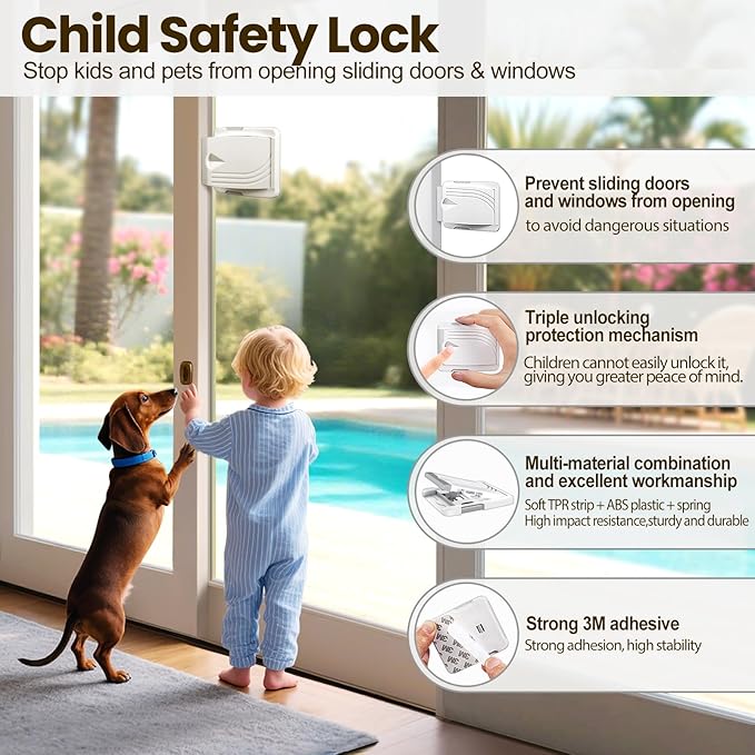Sliding Door Lock 6 Pack, Child Safety Lock For Sliding Glass Doors, Easy To Install, Keeps Your Baby Out Of Danger, For Sliding Glass Doors, Sliding Windows, Sliding Closets, Etc (Grey)
