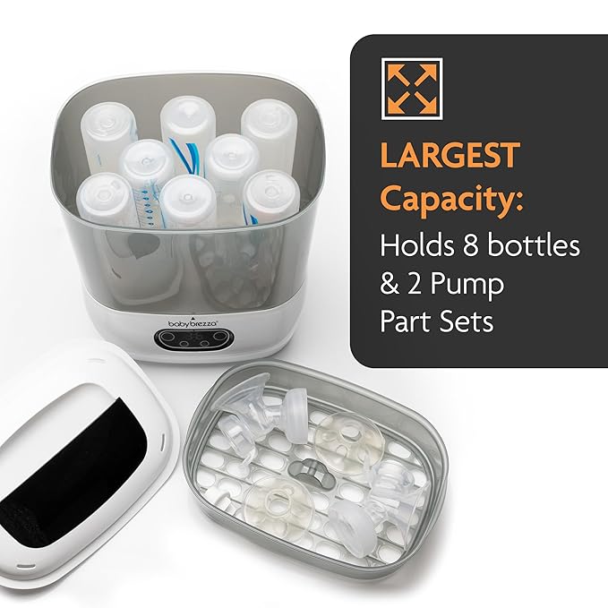 Baby Brezza Bottle Sterilizer and Dryer Advanced – 33% Faster - Largest Capacity Steam Sanitizer - Universal Sterilization Machine for All Bottles + Pump Parts - HEPA Air Filter