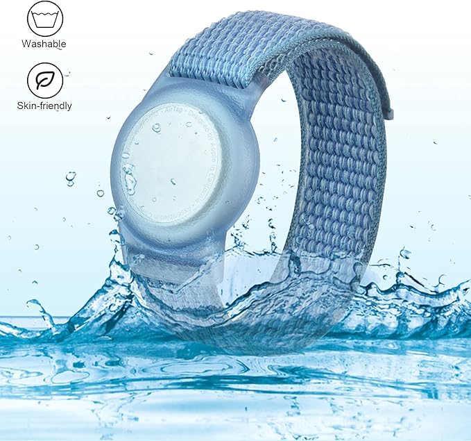 Kids Wristband Compatible with Apple AirTag, Protective Case for Air Tag GPS Tracker Holder with Nylon Bracelet, Adjustable Anti Lost Watch Band for Toddler Child Elder(Blue)