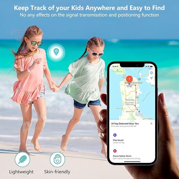 Waterproof Airtag Bracelet,2 Pack Hidden AWristband,Anti-Lost Silicone Apple Airtag Holder Case for,Airtag Case Cover Watch Band GPS Tracker-Blue+Pink