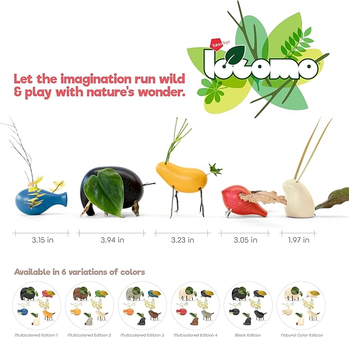 Taksa Toys Locomo Family Multicolored Edition IV (Set of 5) - Wooden Animal Figures Open-Ended Educational Outdoor Play to Trigger Child’s Imagination and The Love of Nature. Montessori Waldorf Toys