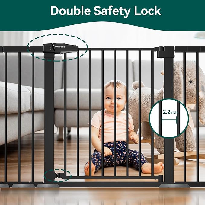 BABELIO 36" Tall Baby Gate, 29-55" Auto Close Pressure Mounted Dog Gate for Doorways & Hallway, Pressguard Basics Easy Walk Thru Pet Gate, Extra Wide Metal Child Gate, Black