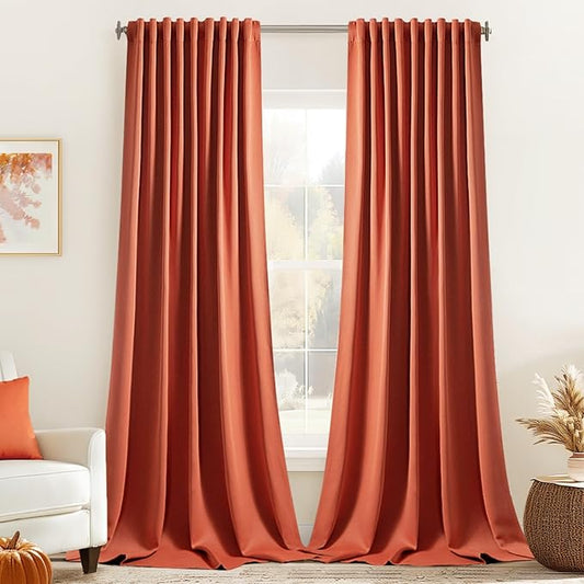 MIULEE Back Tab Burnt Orange Blackout Curtains 102 Inch Long 2 Panels Set for Bedroom, Fall Terracotta Rod Pocket/Pinch Pleated Thermal Insulated Room Darkening Light Blocking Floor to Ceiling Drapes