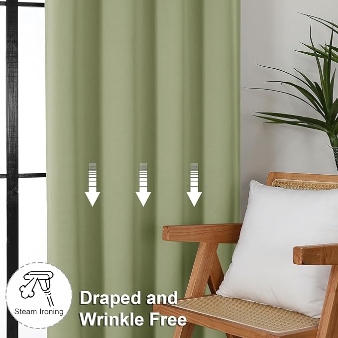 Simplebrand Ava Sage Green Extra Long 10ft Room Daekening Curtains for Patio 120 Inches Long 2 Panels Set, Solid Thermal Insulated Energy Saving Rod Pocket Window Treatment Drapes, 50 Wx120 L