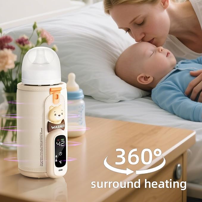 Portable Bottle Warmer for Breastmilk & Formula, Baby Rapid Milk Warmer, Accurate Temperature Control, Retain Nutrients Baby Essentials for Home and Outing(with Charger)