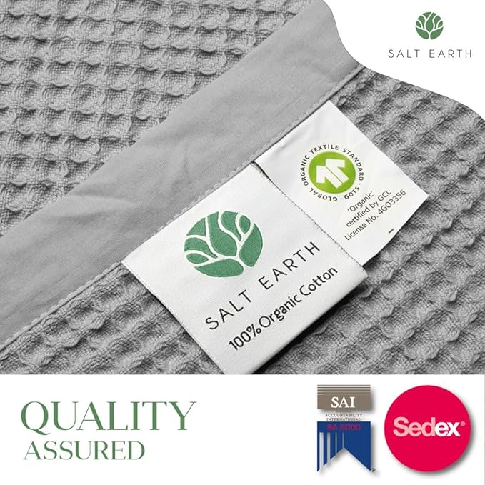 Salt Earth GOTS Certified 100% Organic Cotton Throw Blanket, 60" X 80" Waffle Blankets & Throws for Bed, Throw Blanket for Couch,Modern and Cozy Blanket,All Seasons, Comfy Soft Blanket(Scottish Grey)