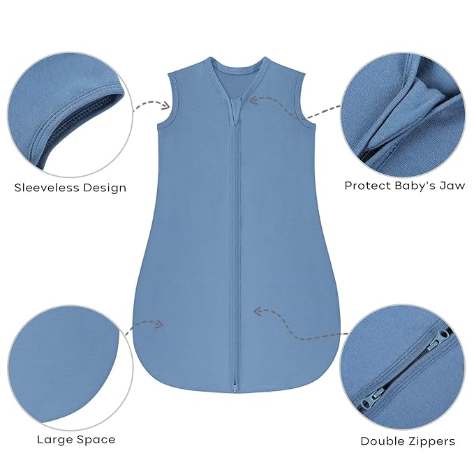 Yoofoss Baby Sleep Sack 12-18 Months Baby Wearable Blanket 100% Organic Cotton 2-Way Zipper TOG 0.5 Toddler Sleeping Sack 3 Pack, Comfy Soft Lightweight (Large)