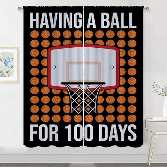 Basketball Blackout Curtains for Boy Girl Room Darkening Decor,Sports Themed Hoop and Many Basketballs Bedroom Living Room Home Rod Pocket Thermal Insulated Window Curtain/Drapes Panel,72x63 Inch…