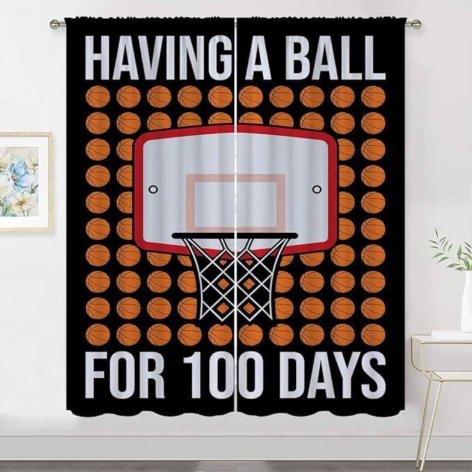 Basketball Blackout Curtains for Boy Girl Room Darkening Decor,Sports Themed Hoop and Many Basketballs Bedroom Living Room Home Rod Pocket Thermal Insulated Window Curtain/Drapes Panel,42x63 Inch…