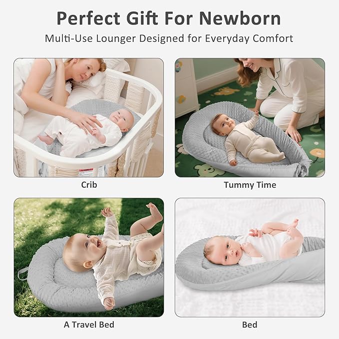 Baby Lounger – Soft & Breathable Newborn Nest for Infants 0-24 Months, Organic Cotton Baby Pillow for Tummy Time, Playtime & Travel, Newborn Babies Essential Gift