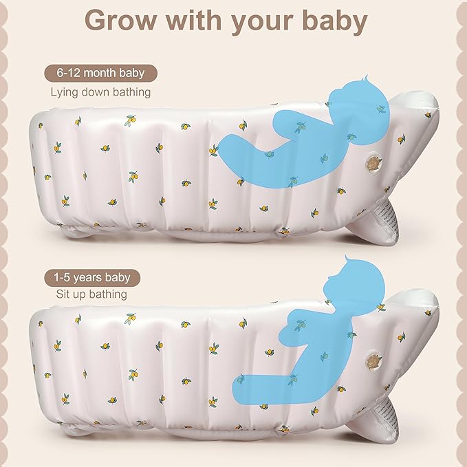 Mink Inflatable Baby Bathtub with Built-in Air Pump, Newborn to Toddler Bath Tub,Portable Travel Shower Basin with Back Support, Deflates and Folds Easily (Olive Bath)