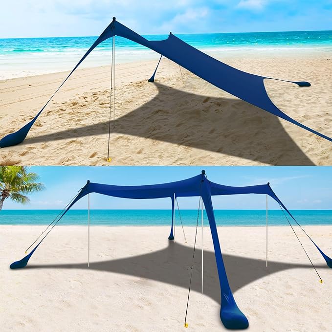 COMMOUDS Beach Tent Sun Shelter - UPF50+ Pop Up Beach Canopy with Sandbags & Sand Shovel & Windproof Poles, Portable Sun Shade for Beach, Camping, Picnics, Backyard