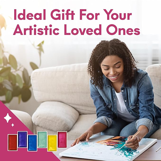 MozArt Supplies Professional Watercolor Paint Set - 6 Jewel Vibrant Colors – Light Weight and Portable Travel Watercolor Set – Perfect for Artists, Students, Kids and Hobbyist