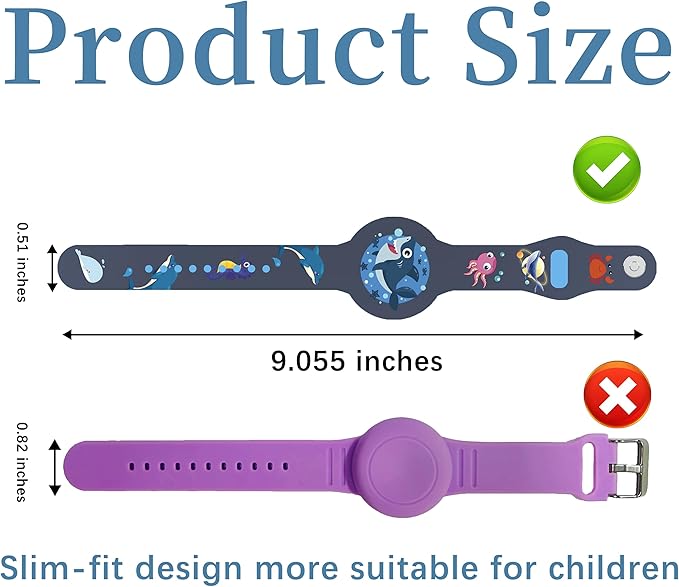 R-fun Waterproof Air Tag Bracelets [2 Pack] Compatible with Apple Air Tag Finders with Cartoon Pattern,Anti Lost GPS Item Finders Case Cover,Gray Car/Blue Shark