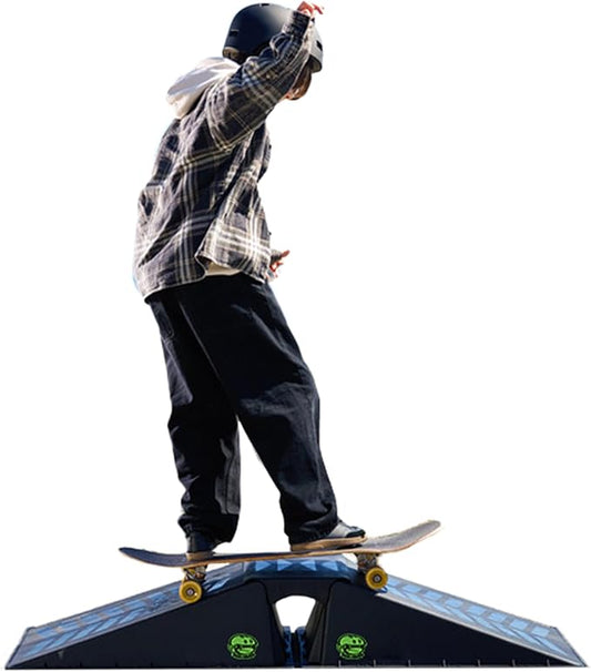 Ten-Eighty Micro Flybox Launch Ramp Set with 2 Connecting Ramps, Portable Skateboard, BMX Bike, Scooter, RC Car, Durable, Lightweight, Non-Slip Rubber Construction for Kids & Teens, Black - 56" Length