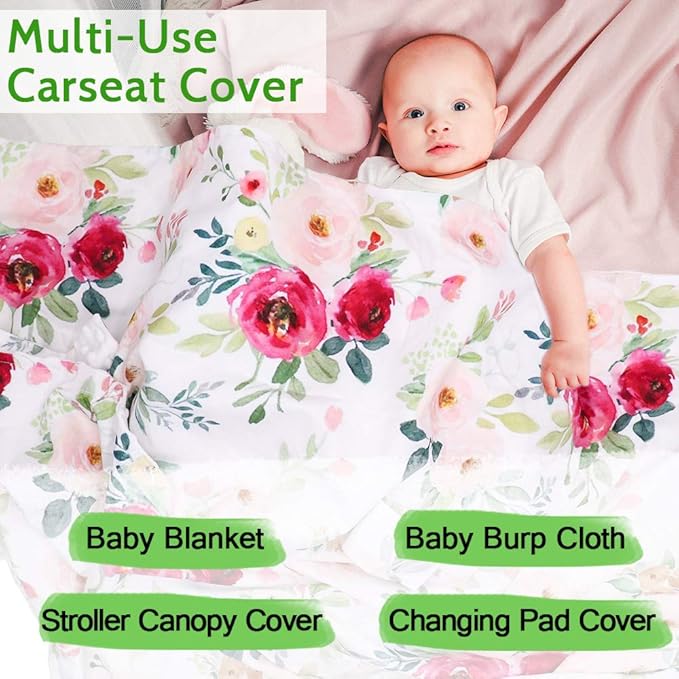 TANOFAR Car Seat Cover Baby, Carseat Covers Baby Boy Girl, Peekaboo Opening Infant Car Seat Cover for Winter, Warm & Cozy, Watercolor Floral