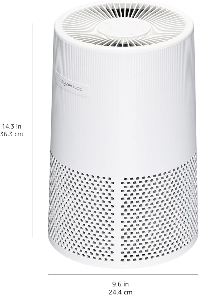 Amazon Basics Air Purifier for Home and Office, With 3-Stage Filtration, HEPA Filter With Activated Carbon, 3 Speeds, Timer, Sleep Mode (32db), Energy Star Certificate, Covers Up to 1067 Sq ft, White