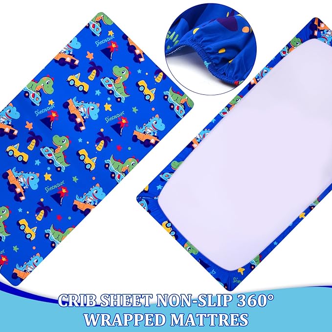 Cloele Dinosaur Crib Bedding Sets for Boys - 3 Piece Standard Size Baby Bedding Set Includes Crib Comforter Fitted Sheet Crib Skirt - Nursery Bedding Set for Boys and Girls